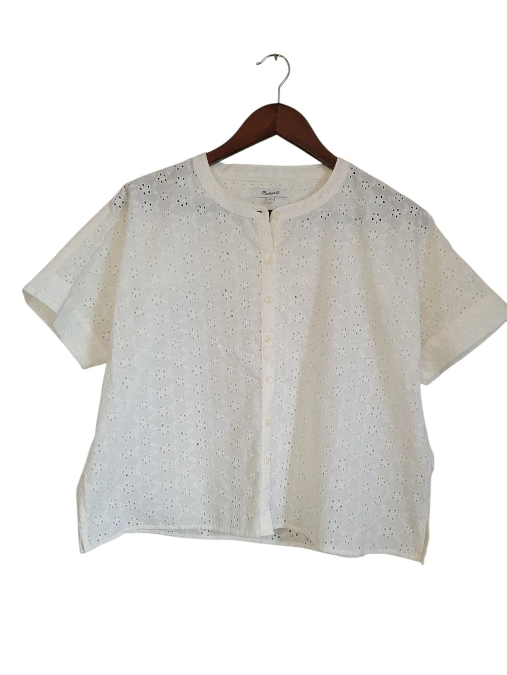Madewell Eyelet Boxy Button Down Shirt M Lighthouse White Cotton Summer Top - Picture 3 of 12